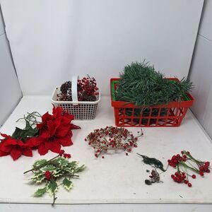 Christmas Garland Topiary Floral Bundle Berry Poinsettia Pinecone With Baskets